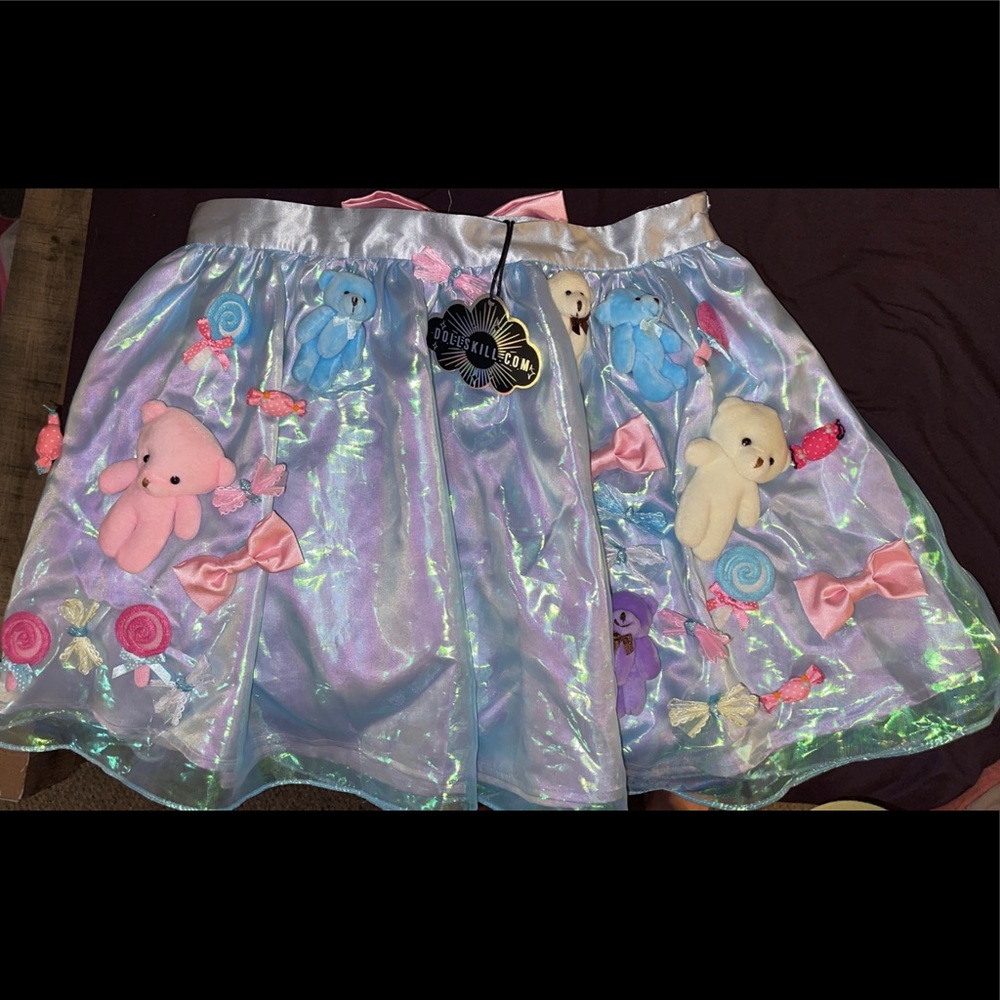 Dolls kill mini flare skirt with tags teddy bear